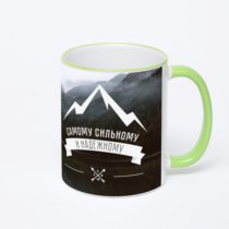 Кружка с салатовой ручкой и ободком