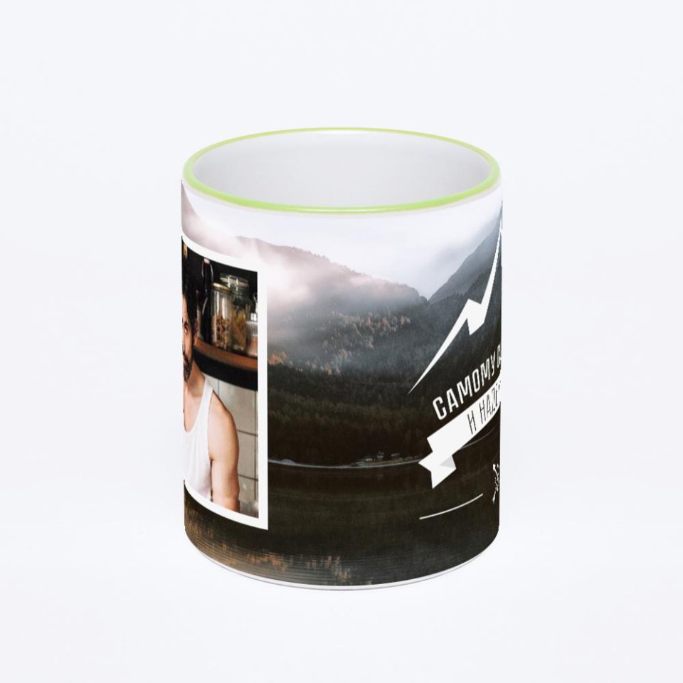 Кружка с салатовой ручкой и ободком