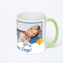 Кружка с салатовой ручкой и ободком