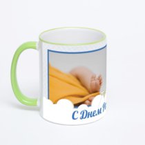 Кружка с салатовой ручкой и ободком