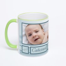 Кружка с салатовой ручкой и ободком