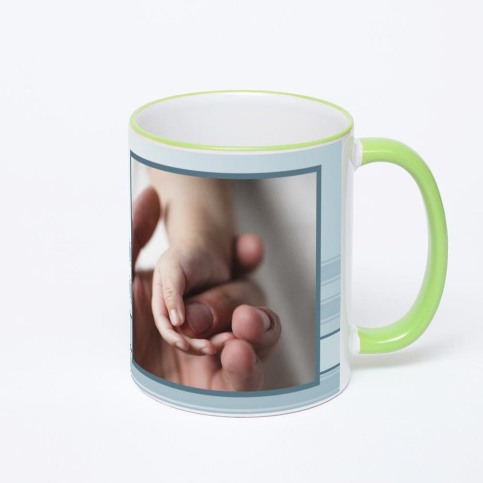 Кружка с салатовой ручкой и ободком