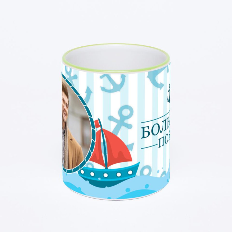 Кружка с салатовой ручкой и ободком