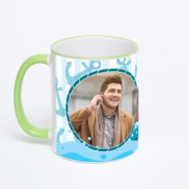 Кружка с салатовой ручкой и ободком