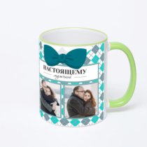 Кружка с салатовой ручкой и ободком