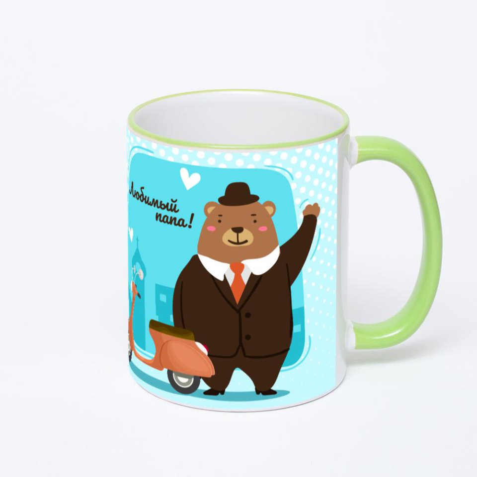 Кружка с салатовой ручкой и ободком