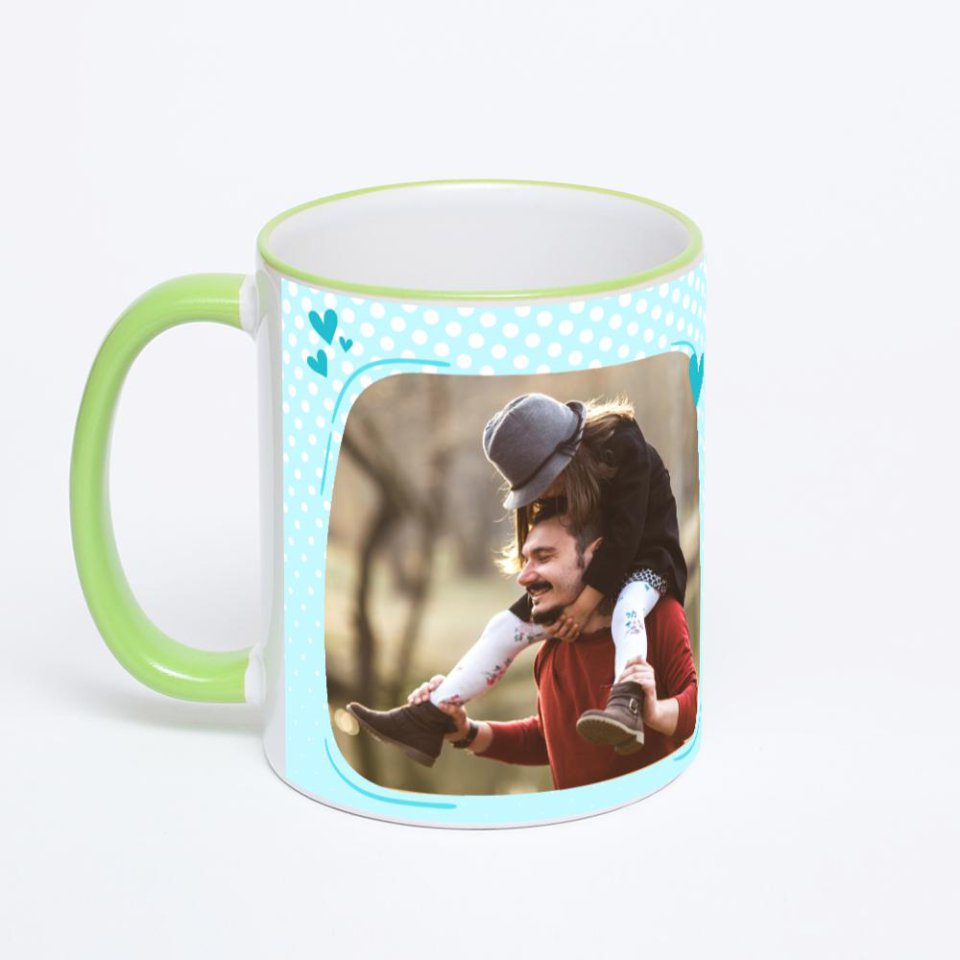 Кружка с салатовой ручкой и ободком