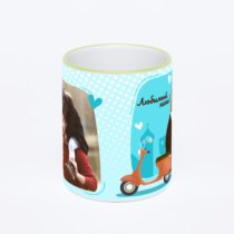 Кружка с салатовой ручкой и ободком