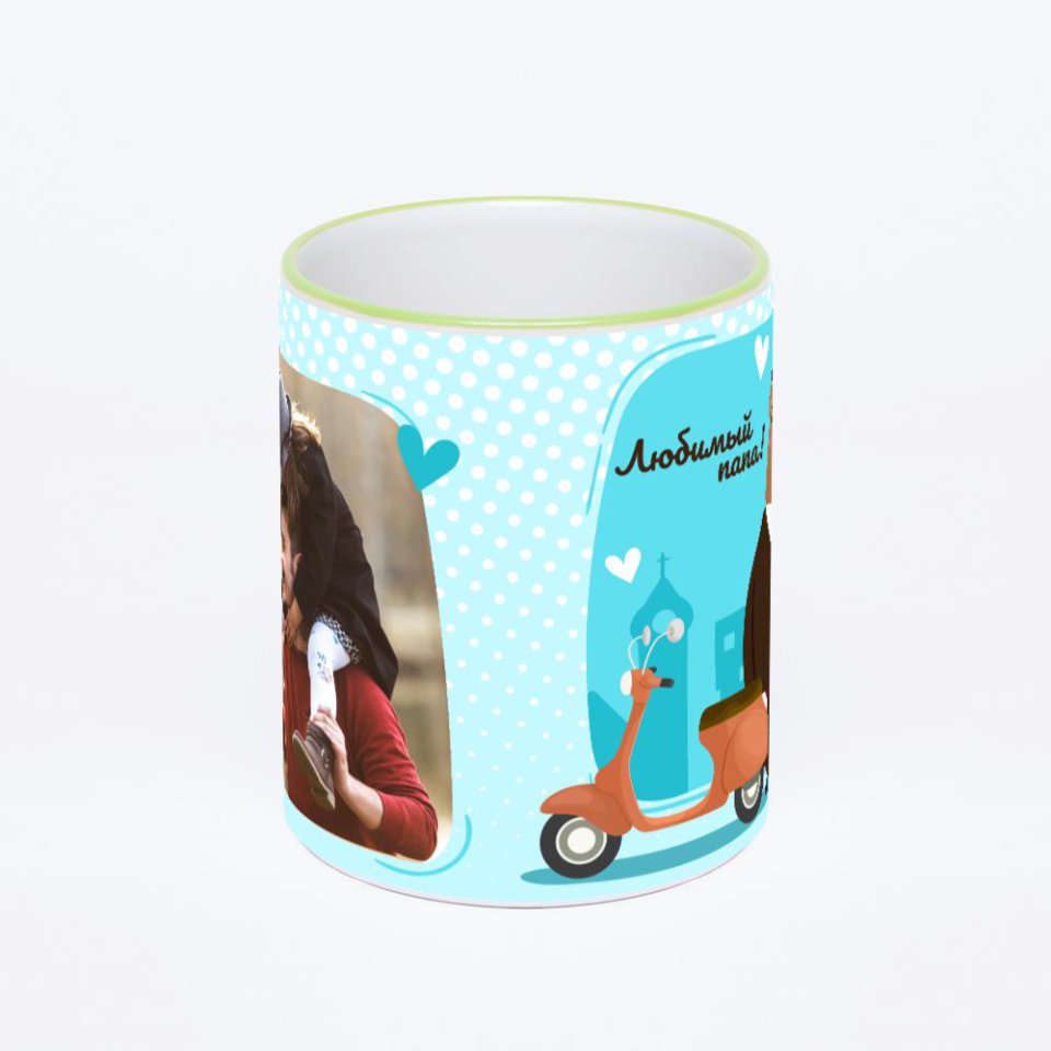 Кружка с салатовой ручкой и ободком