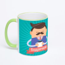 Кружка с салатовой ручкой и ободком