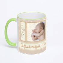 Кружка с салатовой ручкой и ободком