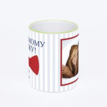 Кружка с салатовой ручкой и ободком