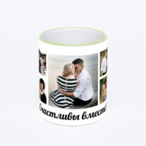 Кружка с салатовой ручкой и ободком