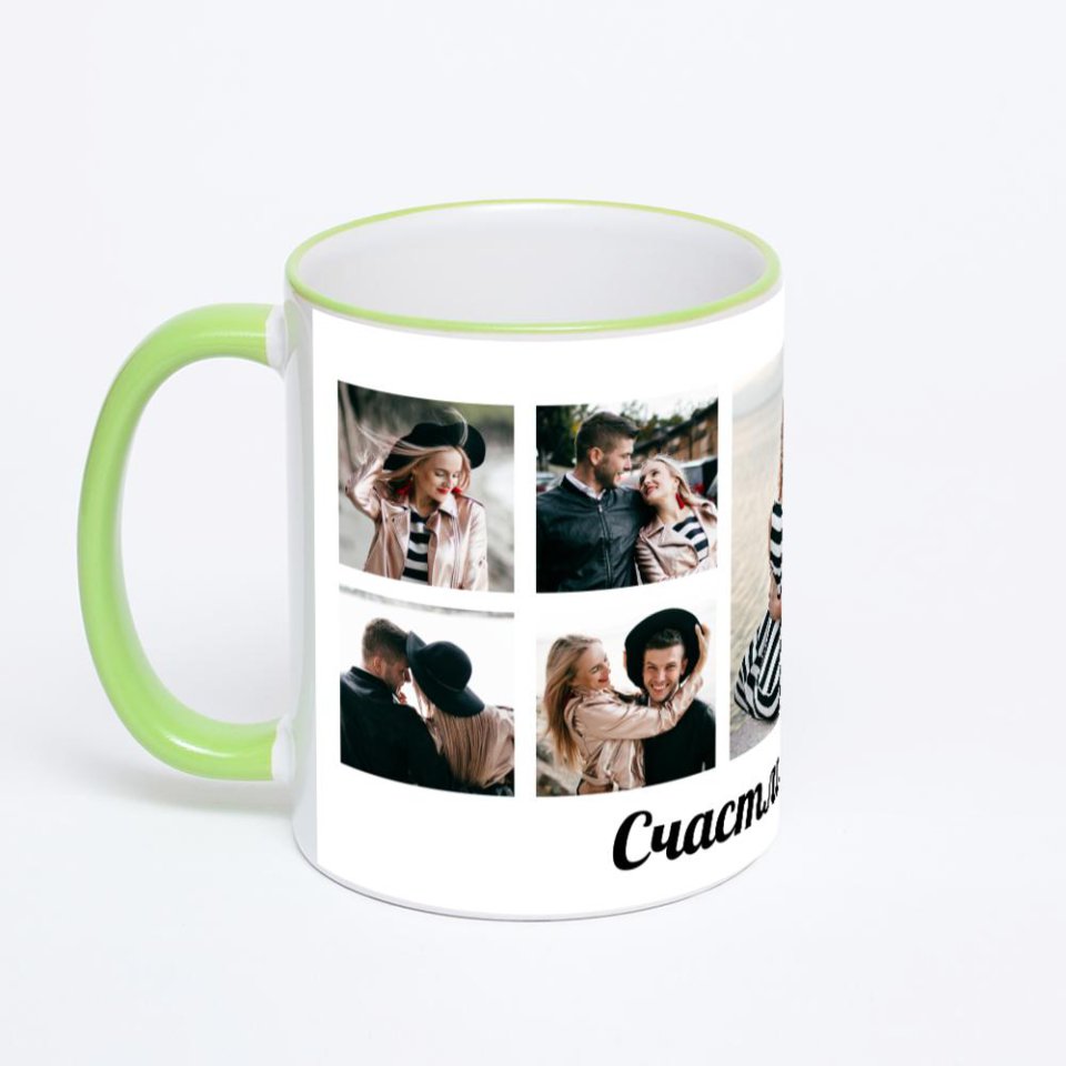 Кружка с салатовой ручкой и ободком