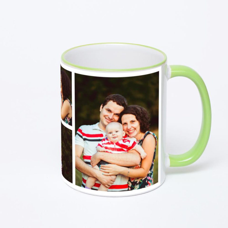 Кружка с салатовой ручкой и ободком