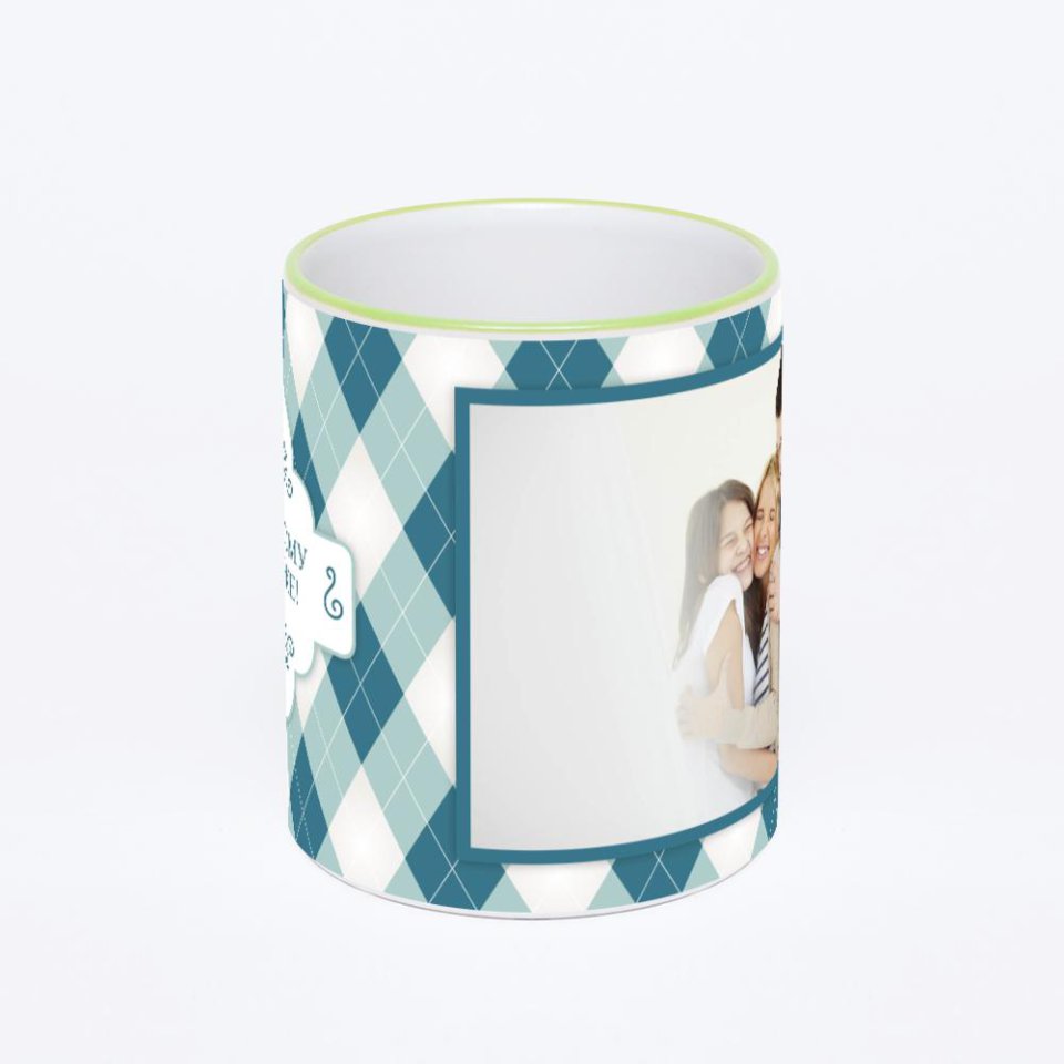 Кружка с салатовой ручкой и ободком