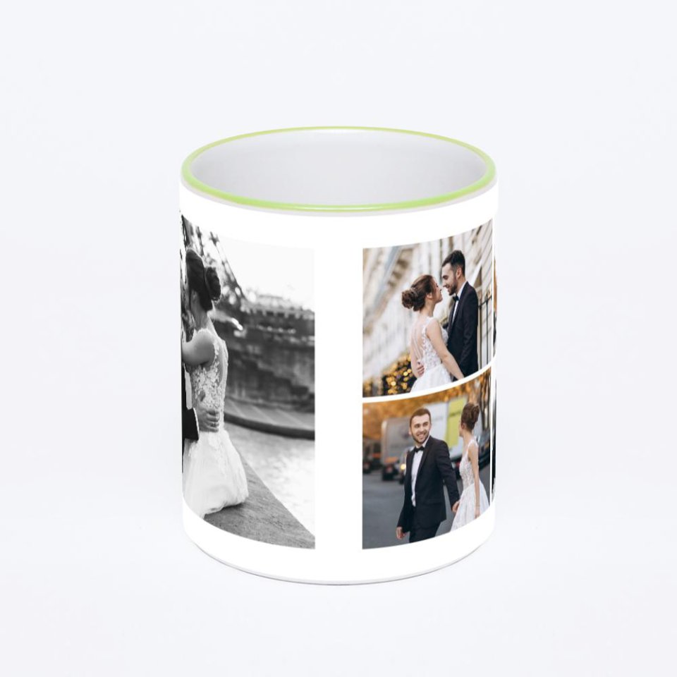 Кружка с салатовой ручкой и ободком