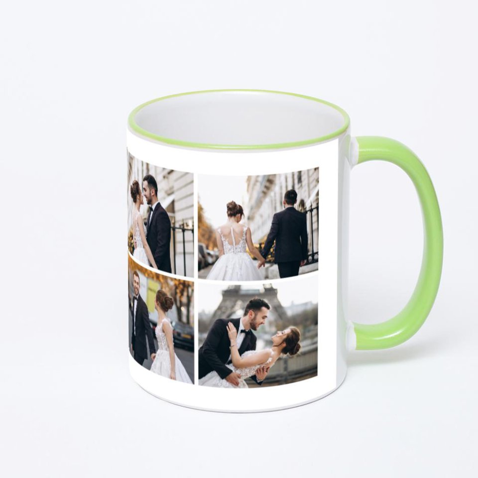 Кружка с салатовой ручкой и ободком