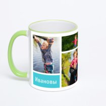 Кружка с салатовой ручкой и ободком