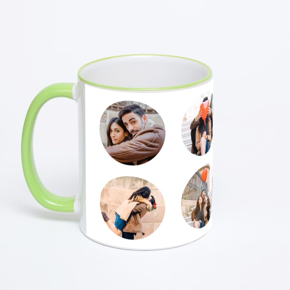 Кружка с салатовой ручкой и ободком