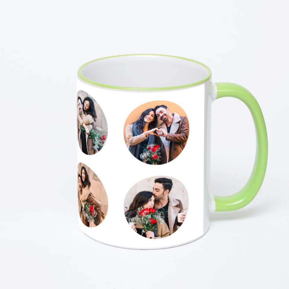 Кружка с салатовой ручкой и ободком