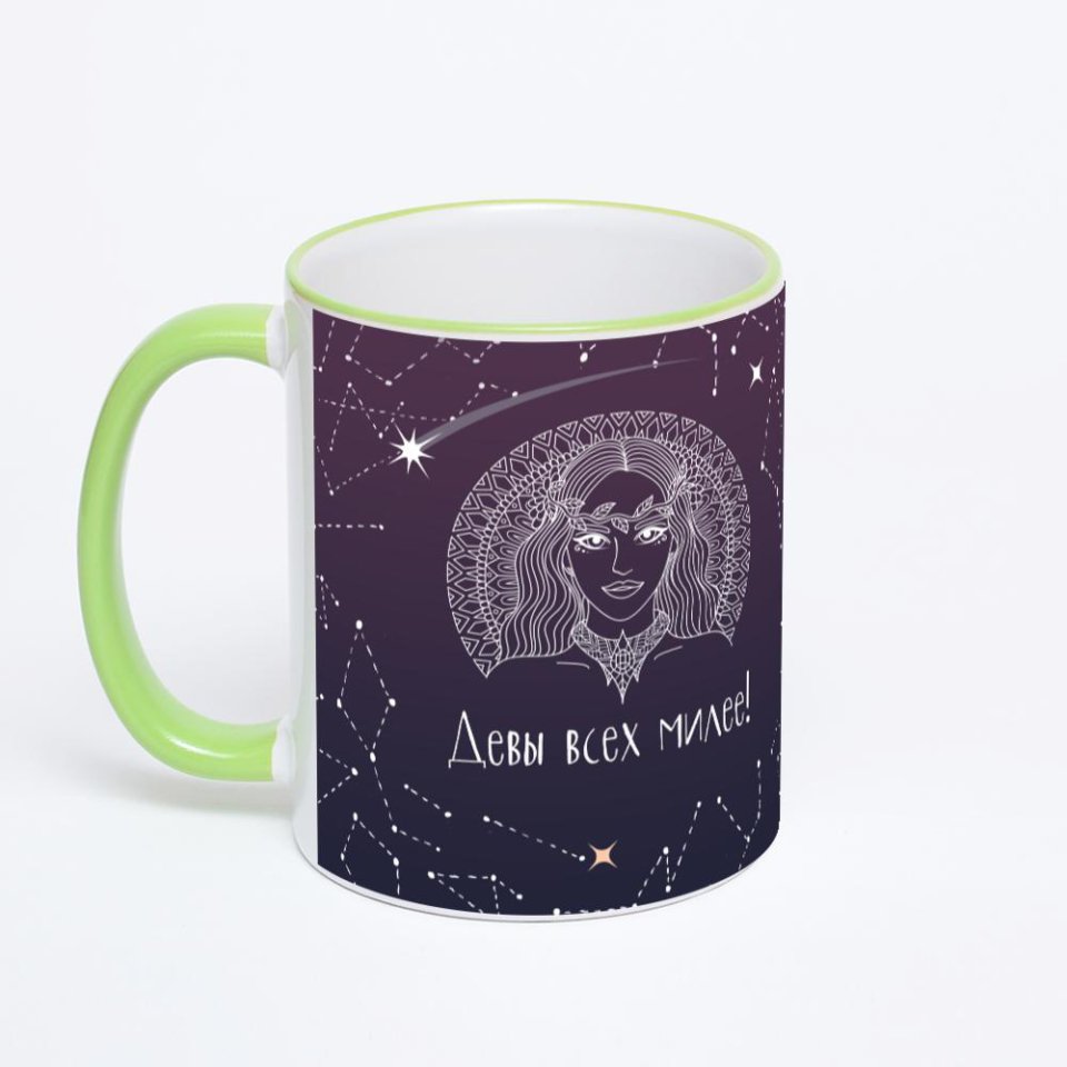 Кружка с салатовой ручкой и ободком