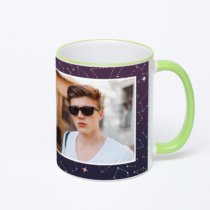 Кружка с салатовой ручкой и ободком