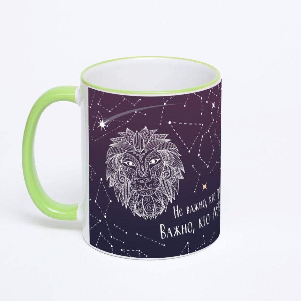 Кружка с салатовой ручкой и ободком