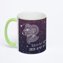 Кружка с салатовой ручкой и ободком