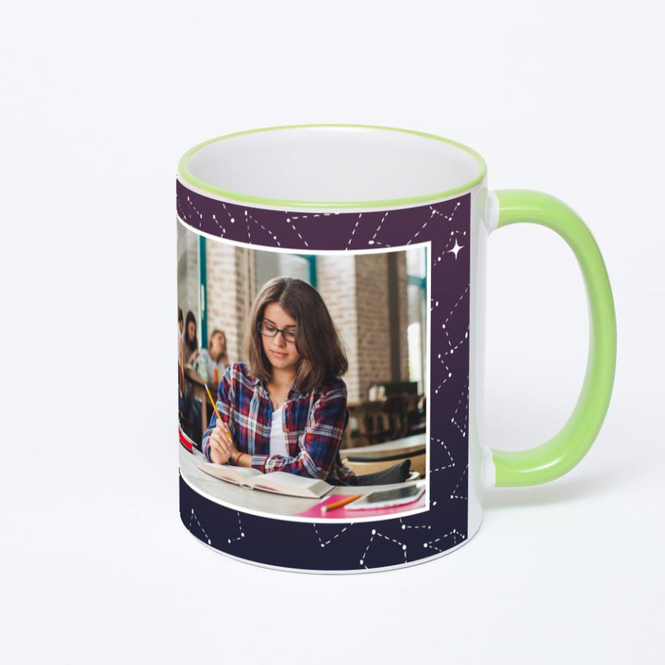 Кружка с салатовой ручкой и ободком