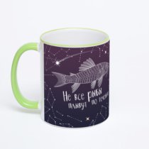 Кружка с салатовой ручкой и ободком