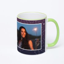 Кружка с салатовой ручкой и ободком