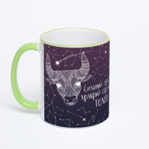 Кружка с салатовой ручкой и ободком