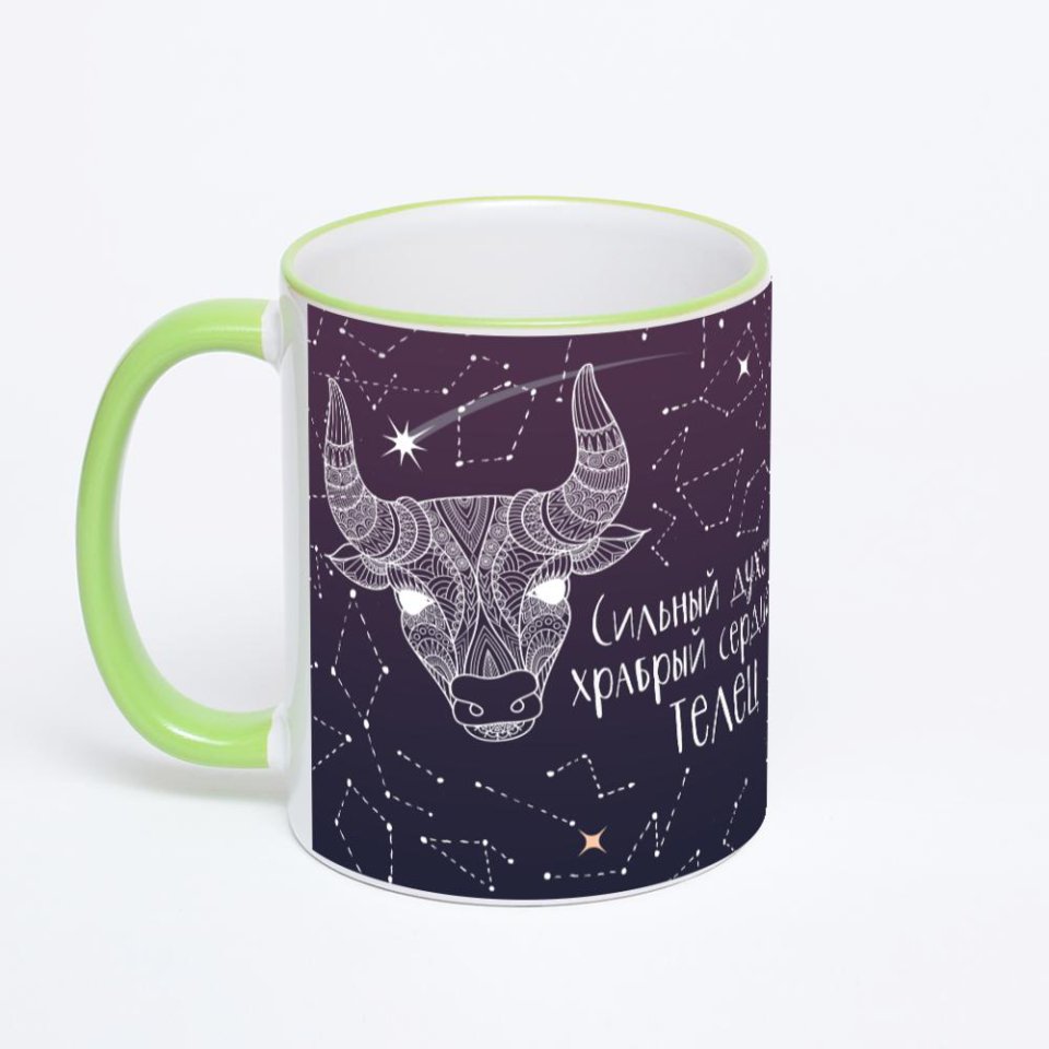 Кружка с салатовой ручкой и ободком