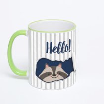 Кружка с салатовой ручкой и ободком