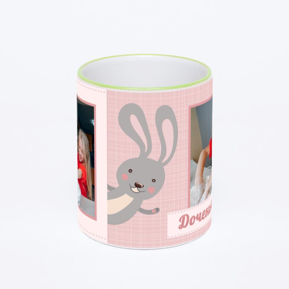 Кружка с салатовой ручкой и ободком