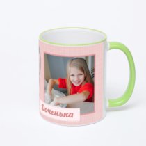 Кружка с салатовой ручкой и ободком