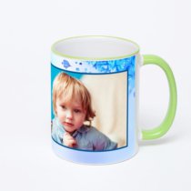 Кружка с салатовой ручкой и ободком