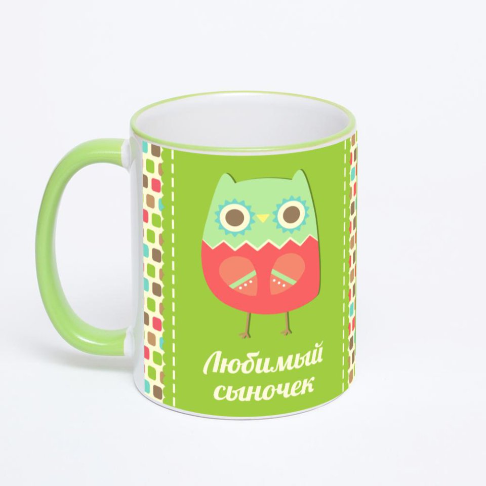 Кружка с салатовой ручкой и ободком