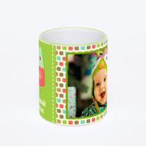 Кружка с салатовой ручкой и ободком