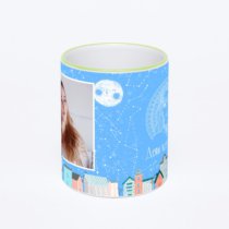 Кружка с салатовой ручкой и ободком