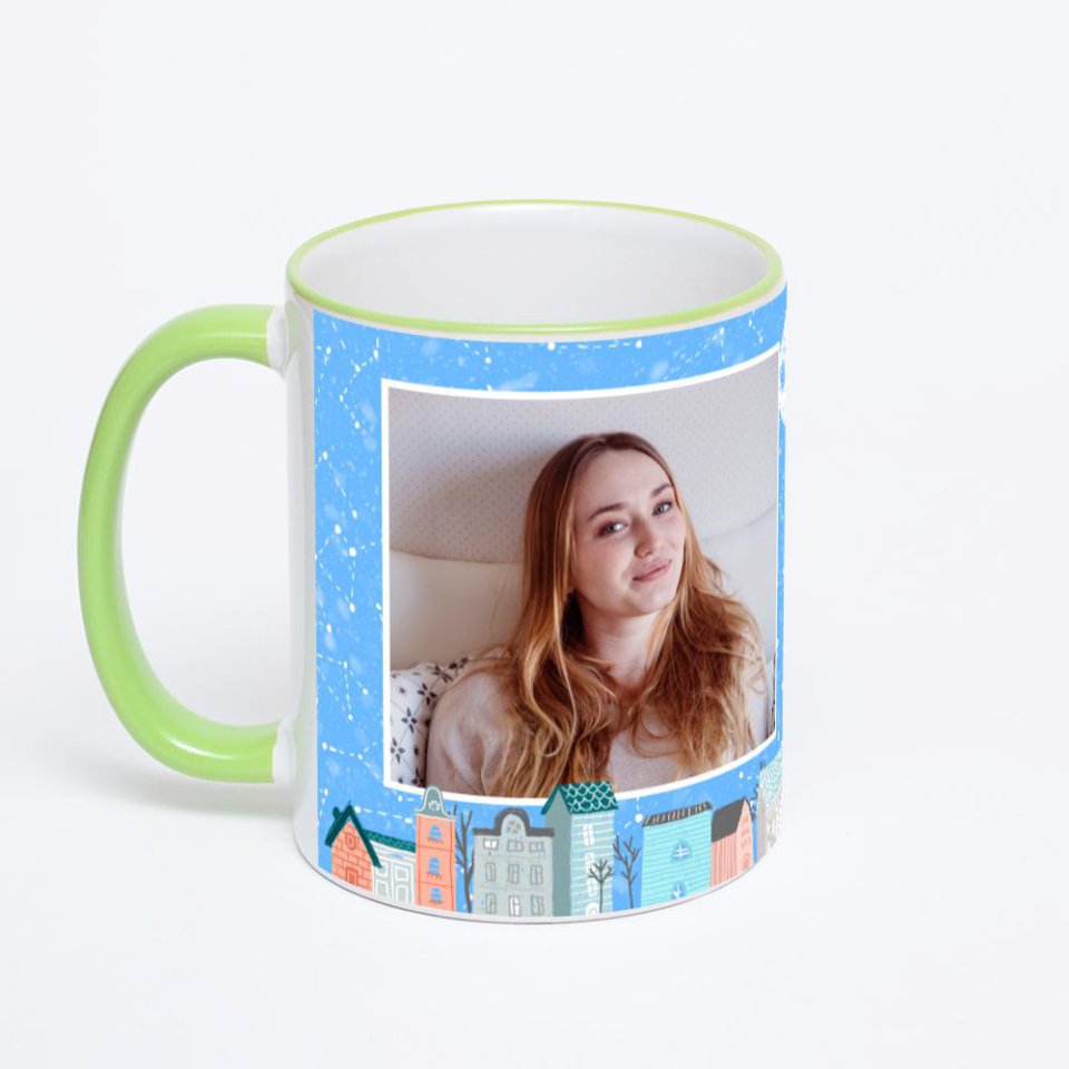 Кружка с салатовой ручкой и ободком