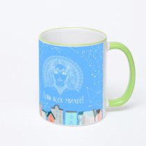 Кружка с салатовой ручкой и ободком