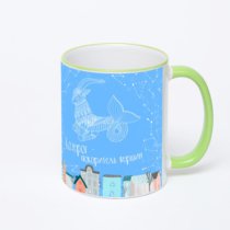 Кружка с салатовой ручкой и ободком