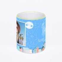 Кружка с салатовой ручкой и ободком