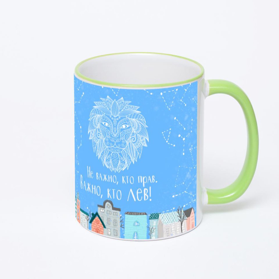 Кружка с салатовой ручкой и ободком