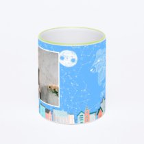 Кружка с салатовой ручкой и ободком