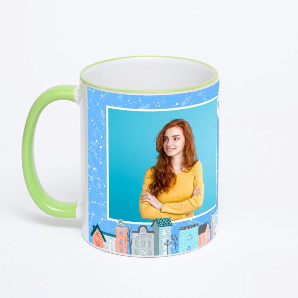 Кружка с салатовой ручкой и ободком