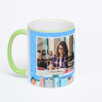 Кружка с салатовой ручкой и ободком