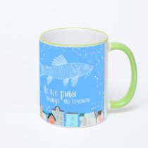 Кружка с салатовой ручкой и ободком